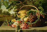 A still life with flowers grapes and a melon by Geraldine Jacoba Van De Sande Bakhuyzen